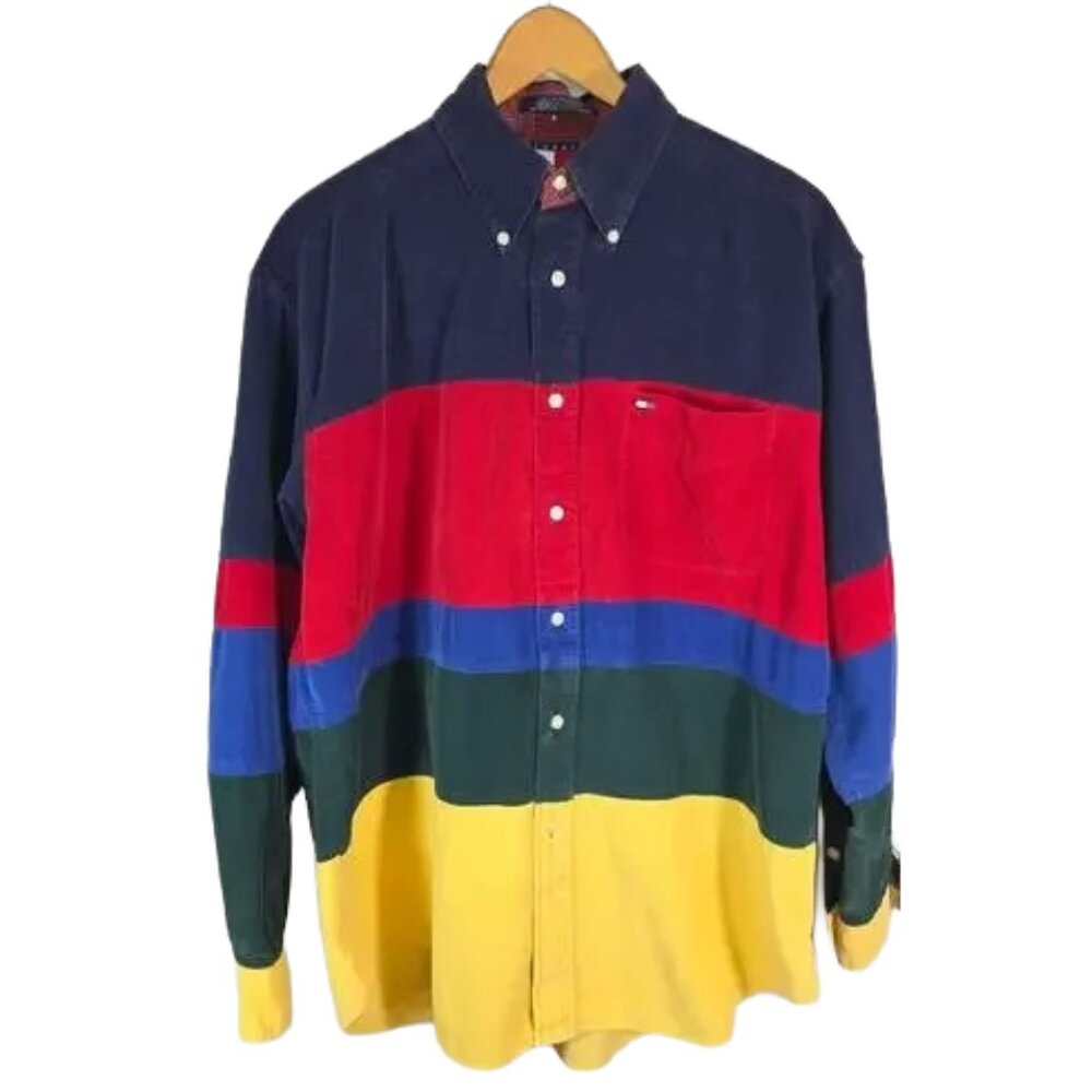 Tommy Hilfiger VTG 90's Corduroy Color Block Button Down SZ L